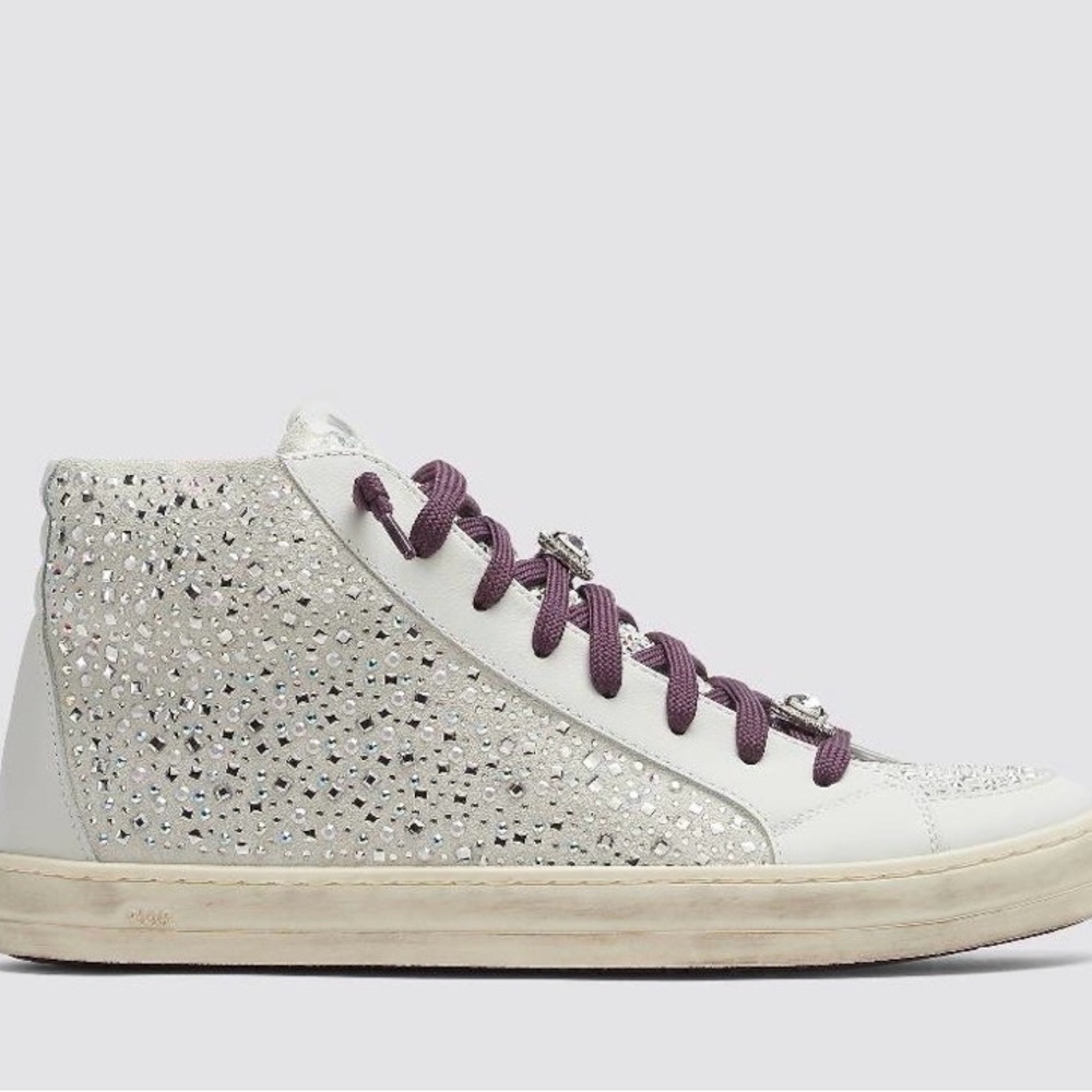 NWT P448Skate Multi Strass Women's White and Purple High-Top Sneakers